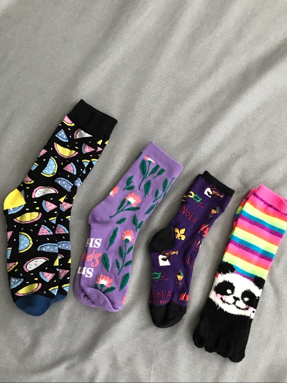 Colorful Women's Novelty Crew Socks - Purple Floral & Multi-Color Styles